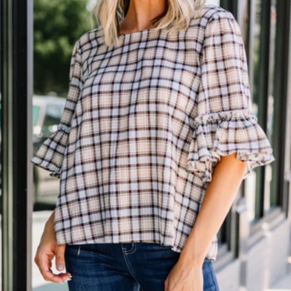 Can't Stop The Feeling Light Blue Plaid Blouse